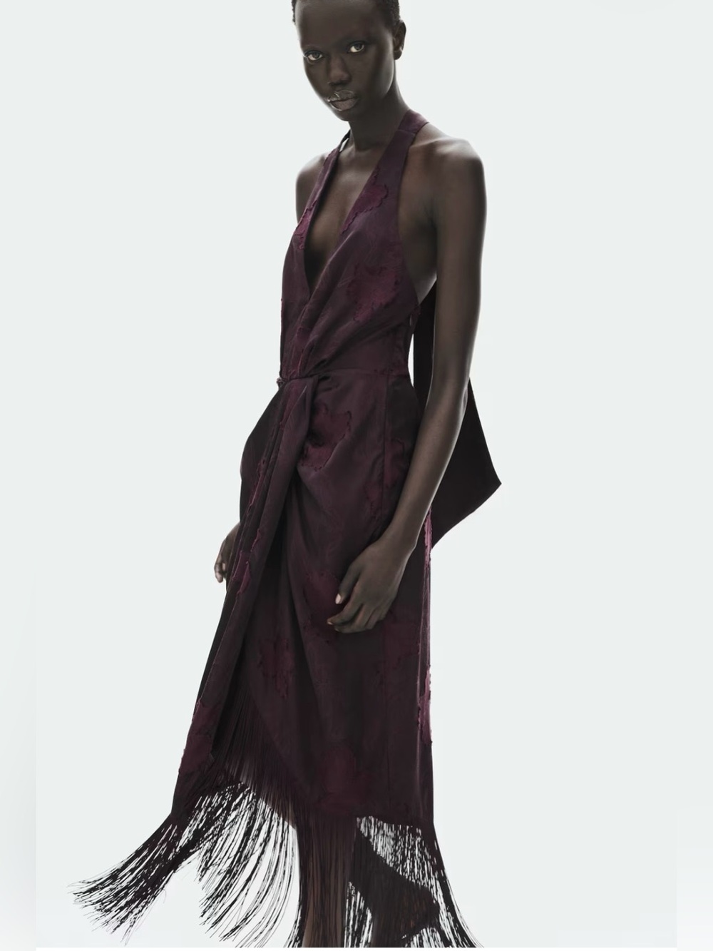 H&M Jacquard-Weave Dress with Fringe (Dark plum purple) Sz Small NWT